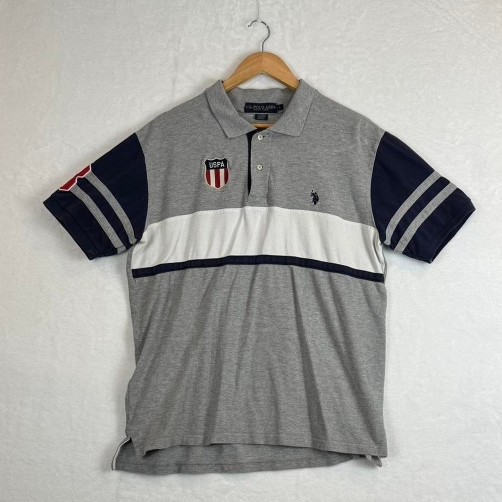 Vintage Gray & Navy U.S. Polo Assn Casual Polo T-Shirt Size L